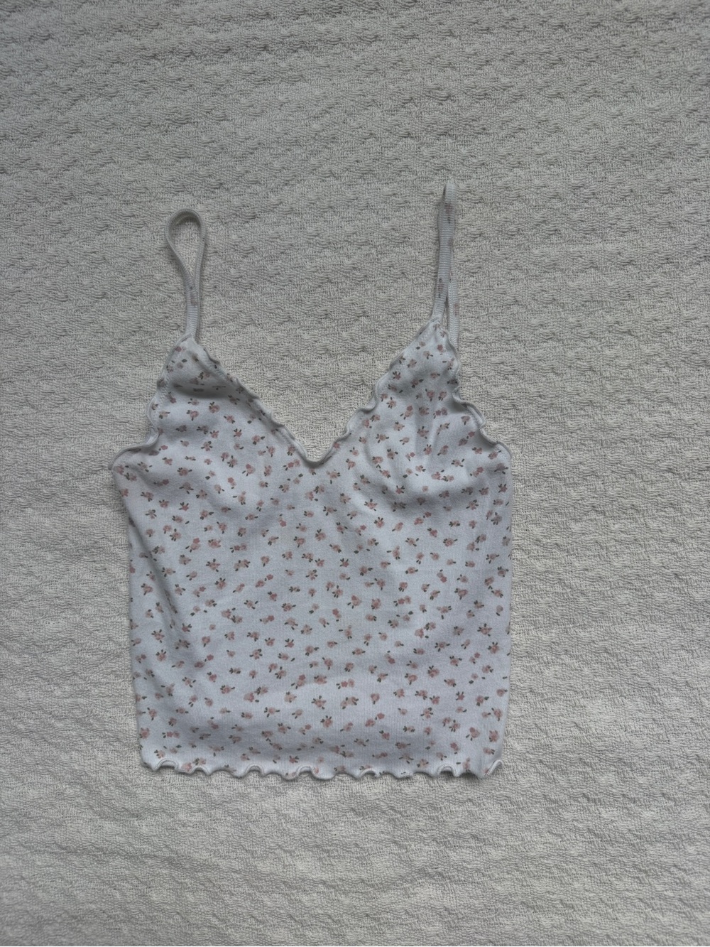 Brandy Melville White Floral Scalloped Cami